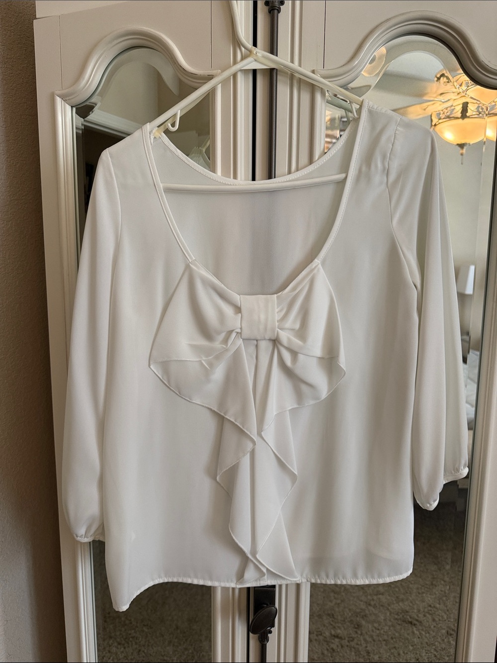 Necessary Clothing White Bow-Back Ruffle Blouse